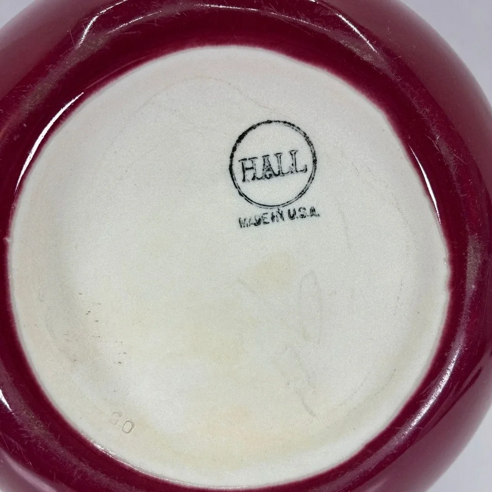 Vintage Hall China Burgundy Maroon Ball Pitcher Made in USA Mid Century Modern